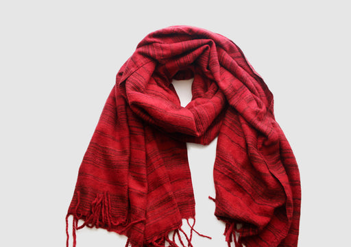 Maroon and Black Stripe Himalayan Woolen Shawl - nepacrafts