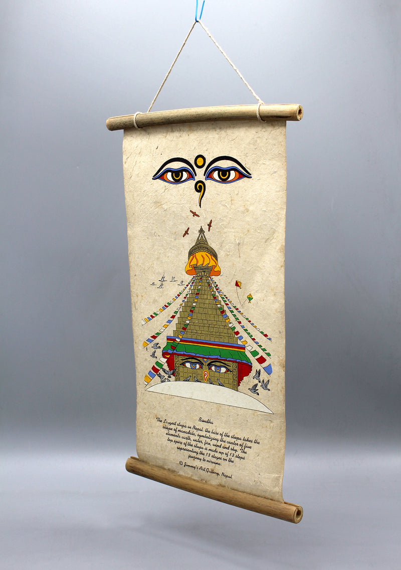 Buddha Eyes and Bouddhanath Printed Lokta Paper Wall Hanging