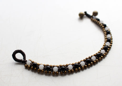 Black and Quartz Glass Beads Handwoven Teen Anklet - nepacrafts