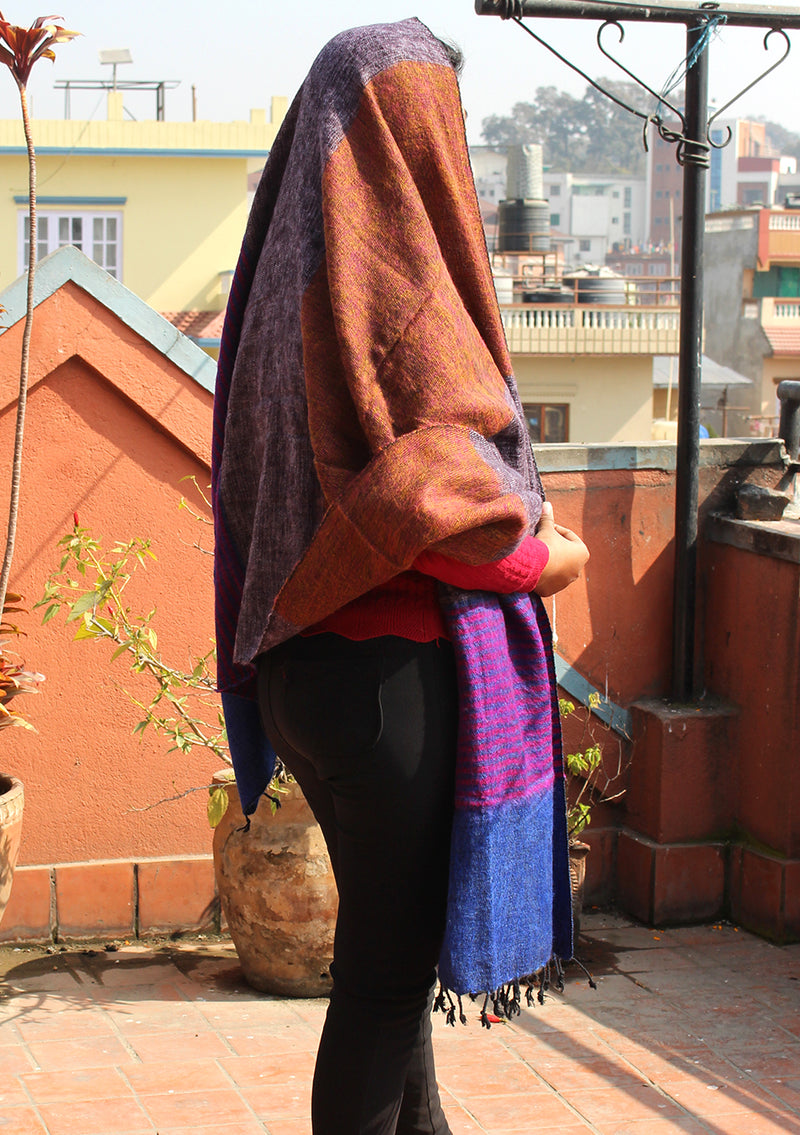 Blue Purple Lining Woolen Shawl of finest quality Nepal