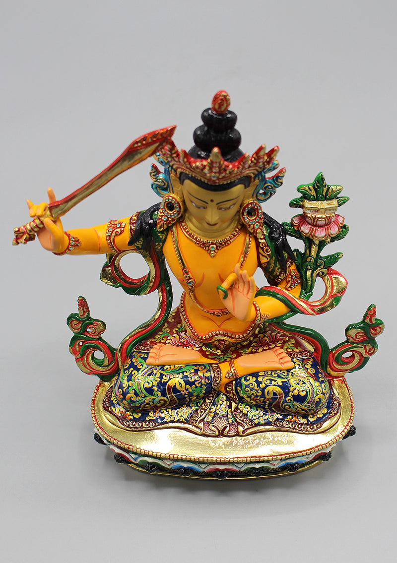 Handpainted Tibetan Bodhisattva Manjushree Jampelyang Statue