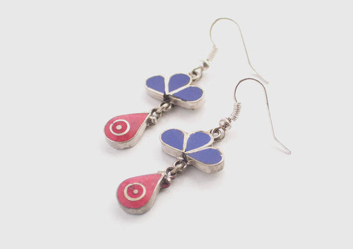 Coral and Lapis Inlaid Drop Earrings - nepacrafts