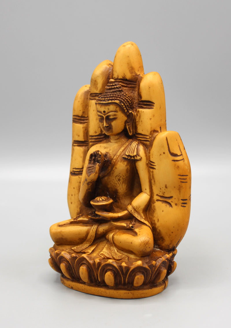 Blessing Palm Brown Buddha Resin Statue - nepacrafts