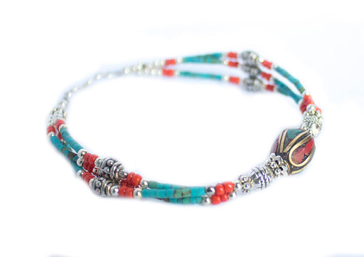Turquoise and Coral Beads Tibetan Wrist Bracelet - nepacrafts
