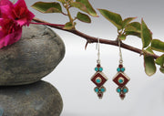 Diamond Cut Design Flower Drop Sterling Silver Earrings - nepacrafts