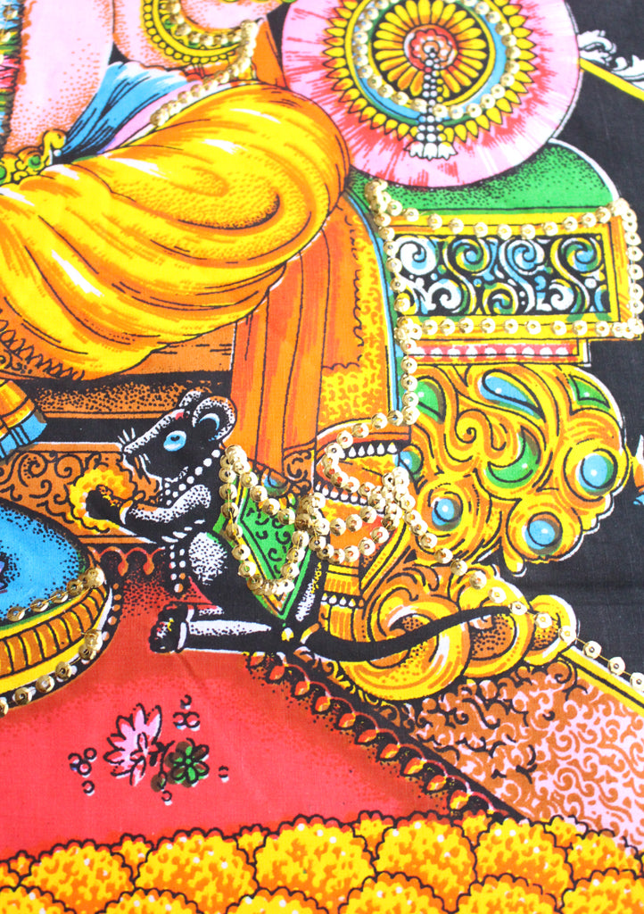 Hindu Lord Ganesha Printed Cotton Fabric Tapestry Wall Hanging - nepacrafts