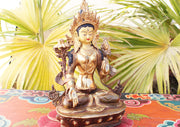 Partly Gold Plated Magical White Tara Statue 8 Inch - nepacrafts