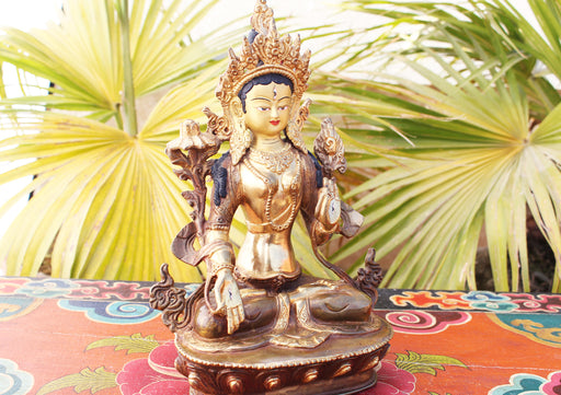 Partly Gold Plated Magical White Tara Statue 8 Inch - nepacrafts
