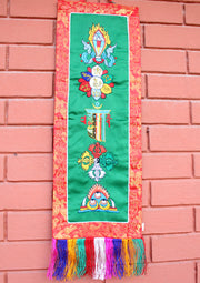 Tibetan Five Symbol Embroidered Polyester Wall Hanging Banner - nepacrafts