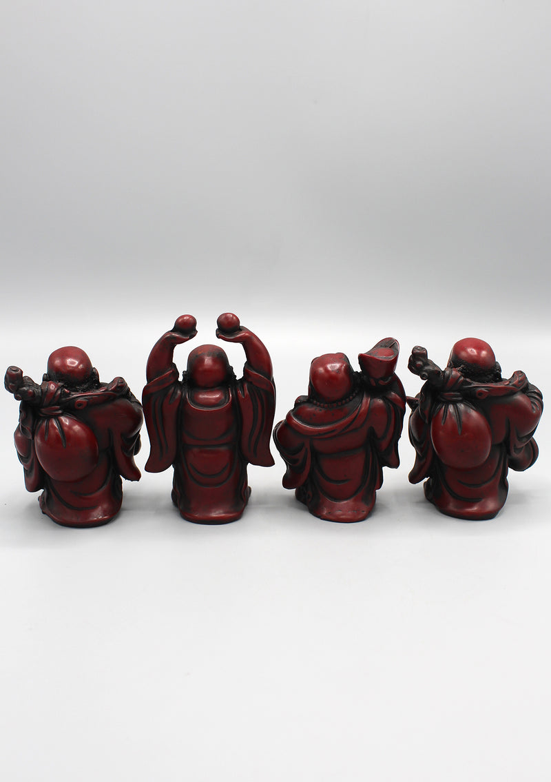 Set of 4 Maroon Laughing Buddha Statue - nepacrafts