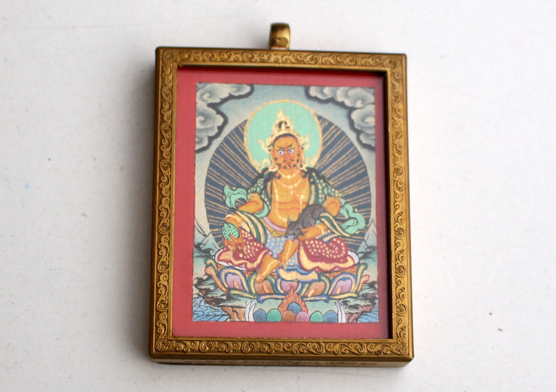 Yellow Zambala Mini Thangka Amulet Pendant - nepacrafts