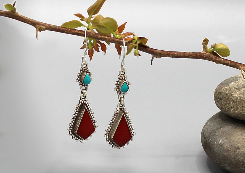 Coral Dangle Sterling Silver Earrings - nepacrafts
