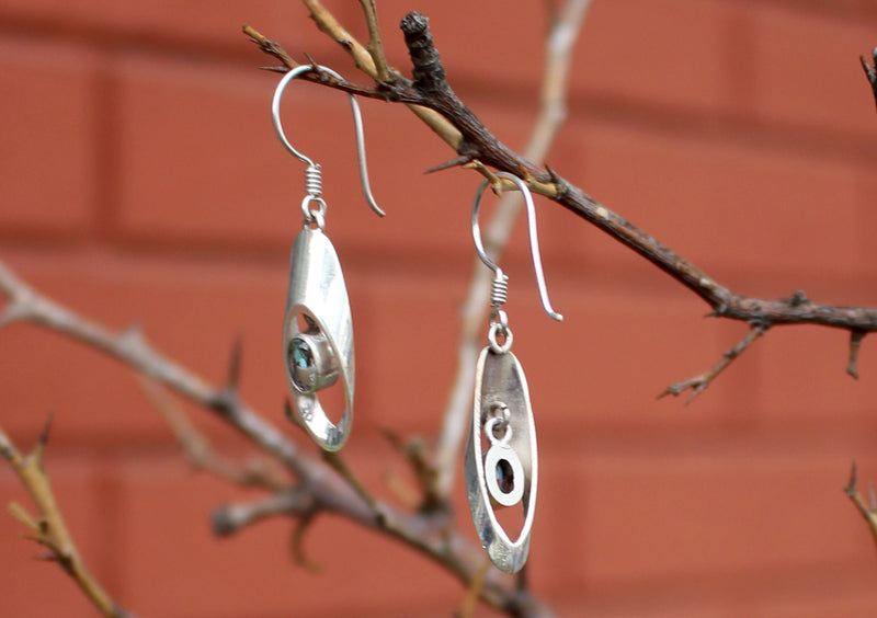 Classic Aqua Marine inlaid Silver Sterling Drop Earrings - nepacrafts