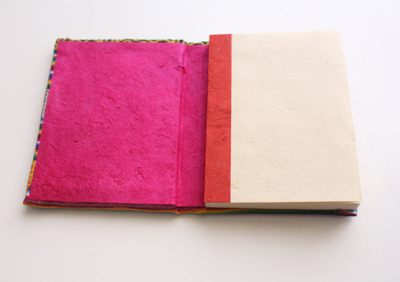 Bhutanese Fabric Hard Cover Thick Lokta Paper Journal Book with Tibetan Om - nepacrafts