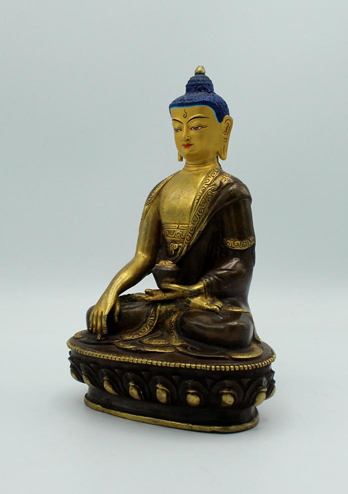 Gold Plated Oxidized Copper Shakyamuni Buddha Statue 8 Inch