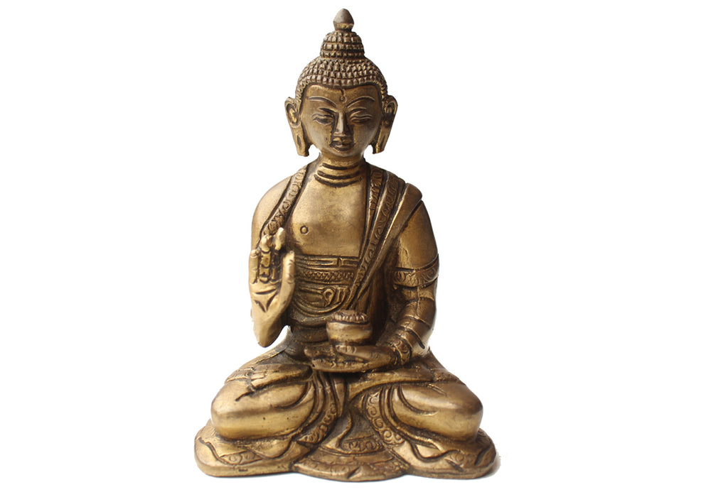 Brass Amoghasiddhi Buddha Statue, 5 Inch High - nepacrafts