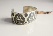 Pancha Buddha Carved White Metal Healing Cuff Bangle - nepacrafts