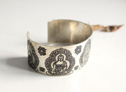 Pancha Buddha Carved White Metal Healing Cuff Bangle - nepacrafts