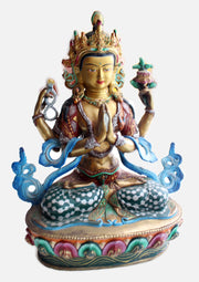 Intricately Hand Carved and Painted Chenrezig Statue 8.5" - nepacrafts