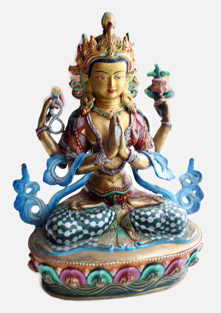 Intricately Hand Carved and Painted Chenrezig Statue 8.5" - nepacrafts