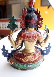 Intricately Hand Carved and Painted Chenrezig Statue 8.5" - nepacrafts