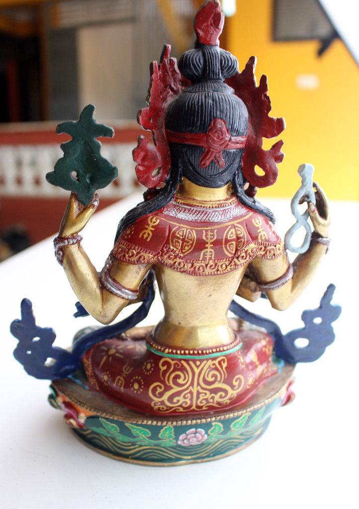 Intricately Hand Carved and Painted Chenrezig Statue 8.5" - nepacrafts