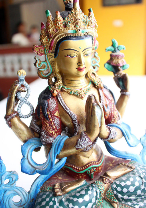 Intricately Hand Carved and Painted Chenrezig Statue 8.5" - nepacrafts