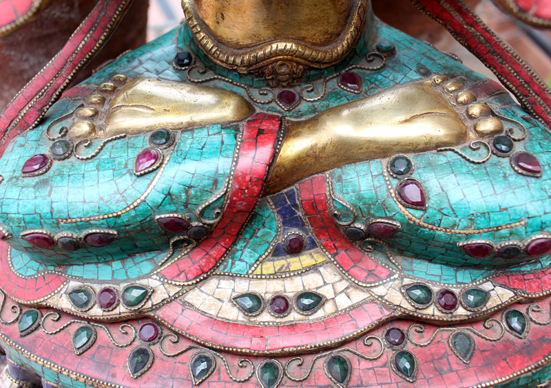 19" High Chenrezig Statue Inlaid Turquoise and Stone - nepacrafts