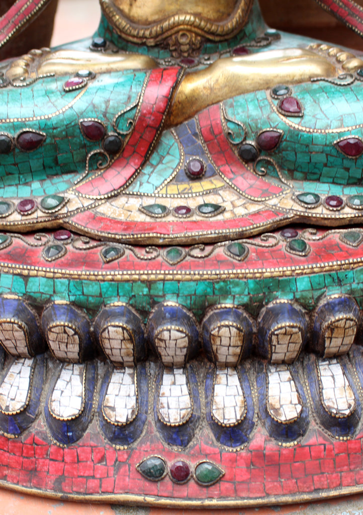 19" High Chenrezig Statue Inlaid Turquoise and Stone - nepacrafts
