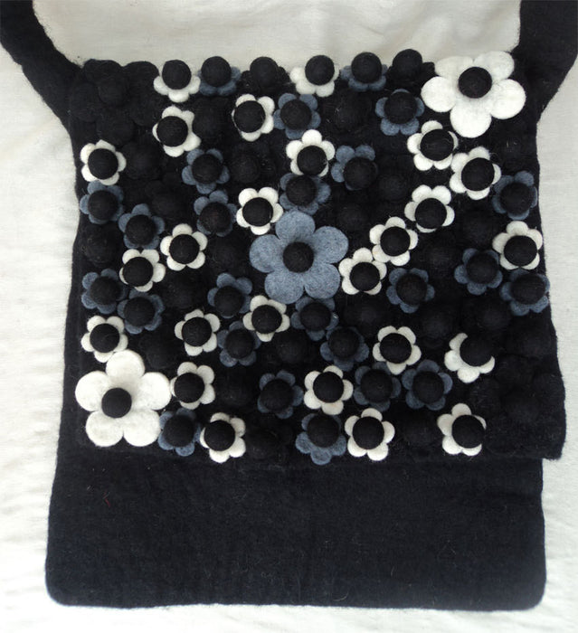 Black Flower Felt Shoulder Bag - nepacrafts