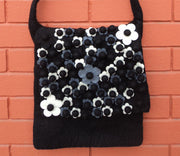 Black Flower Felt Shoulder Bag - nepacrafts