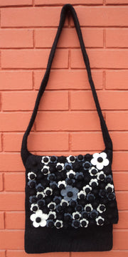 Black Flower Felt Shoulder Bag - nepacrafts