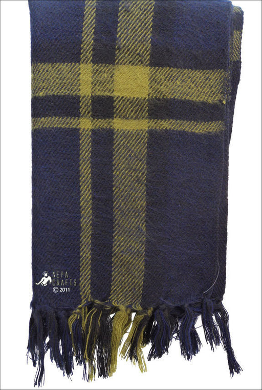 Check Yak Shawl Blue - nepacrafts