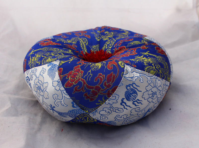 Blue & White Round Singing Bowl Cushion - nepacrafts