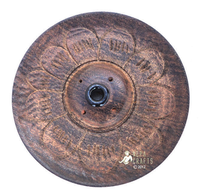 Handcarved Flat Lotus Wooden Incense Burner - nepacrafts