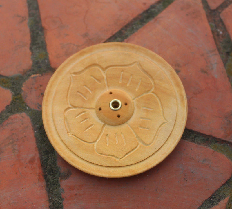 Handcarved Flat Lotus Wooden Incense Burner - nepacrafts