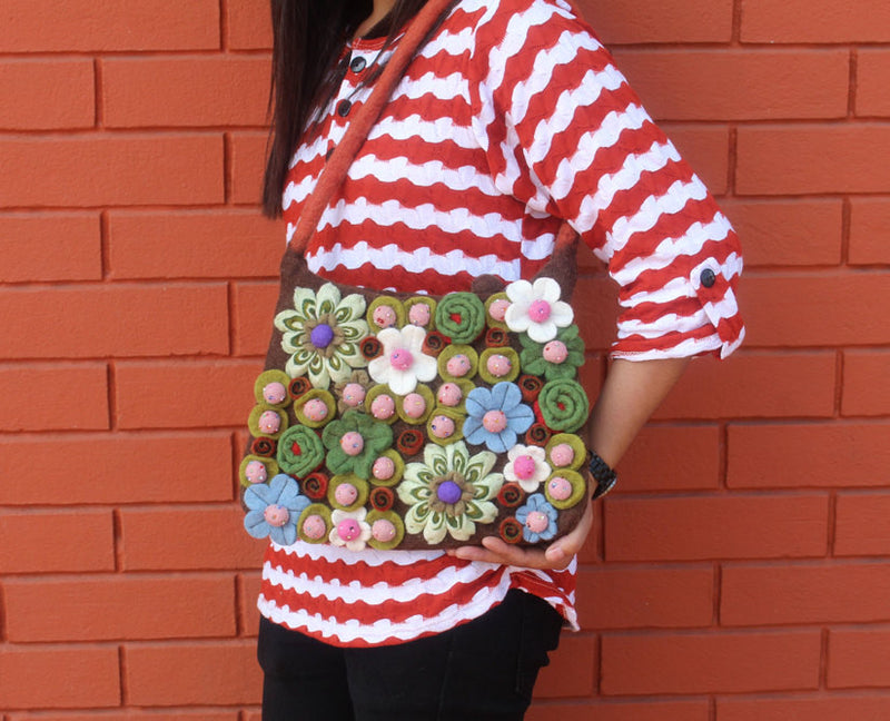 Flower Petals Felt Shoulder Bag - nepacrafts