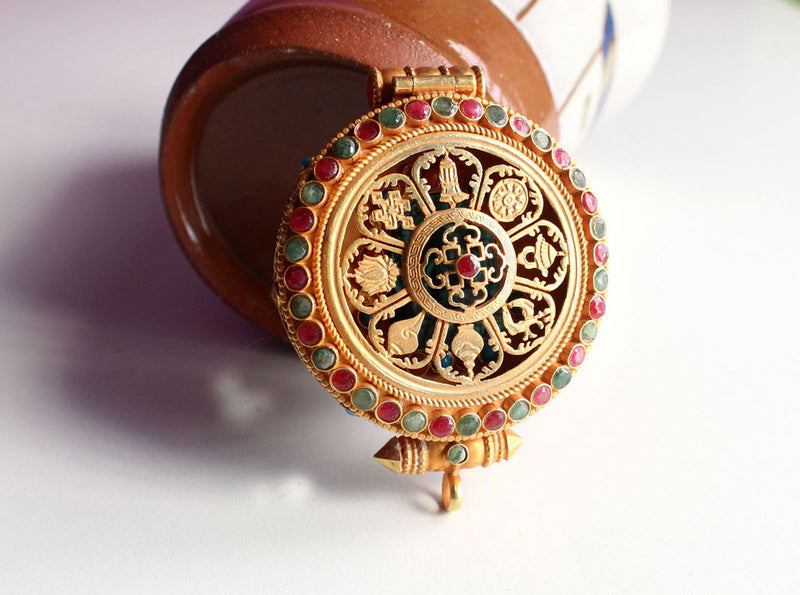 Goldplated Silver Sterling Astamangal Ghau Pendant - nepacrafts