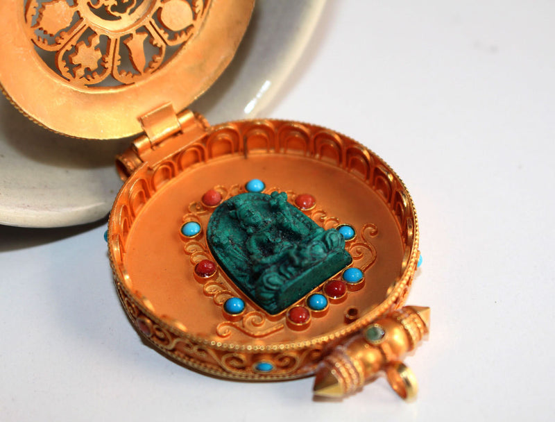 Goldplated Silver Sterling Astamangal Ghau Pendant - nepacrafts