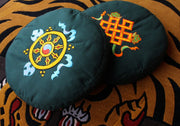 Dharma Chakra Embroidered Round Meditation Cushion - nepacrafts