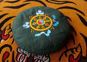 Dharma Chakra Embroidered Round Meditation Cushion - nepacrafts
