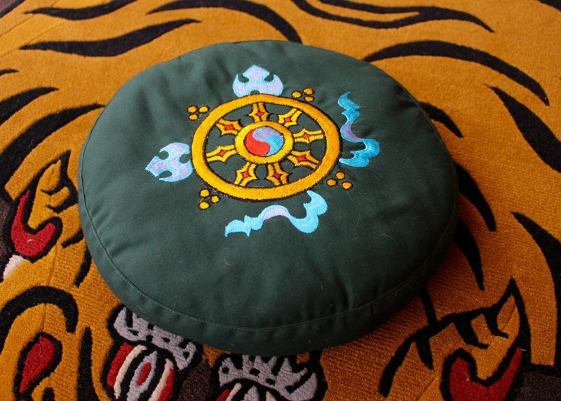 Dharma Chakra Embroidered Round Meditation Cushion - nepacrafts