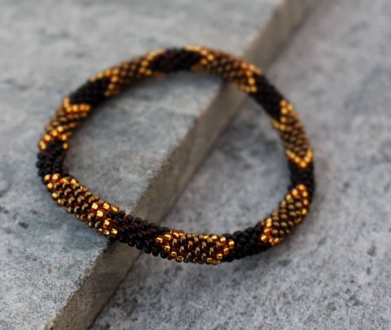 Golden Black Beads Roll Bracelet - nepacrafts