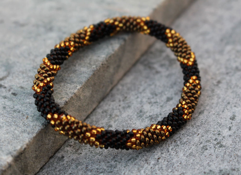 Golden Black Beads Roll Bracelet - nepacrafts