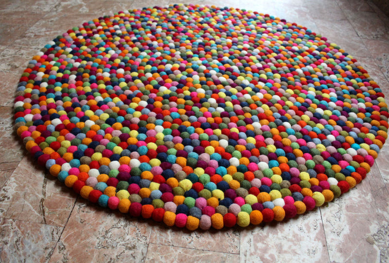 Multicolor Wool Felt Rug Carpet 100 cm - nepacrafts