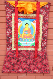 Silk Brocade Framed Shakyamuni Buddha Thangka - nepacrafts