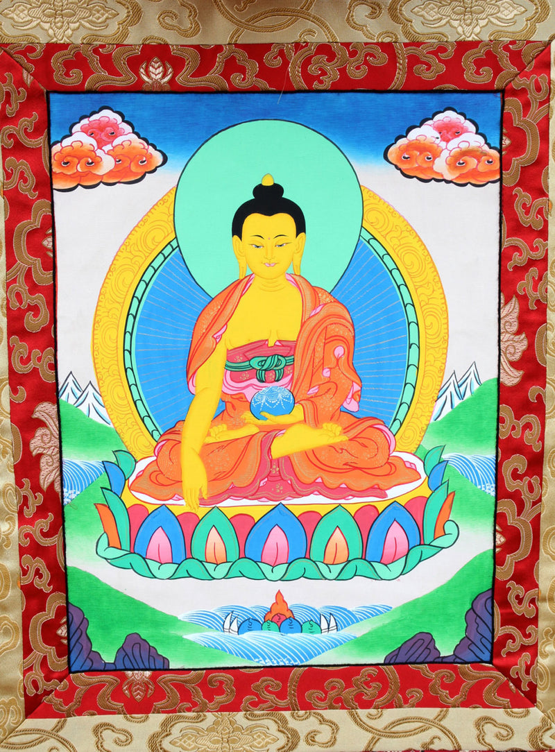 Silk Brocade Framed Shakyamuni Buddha Thangka - nepacrafts