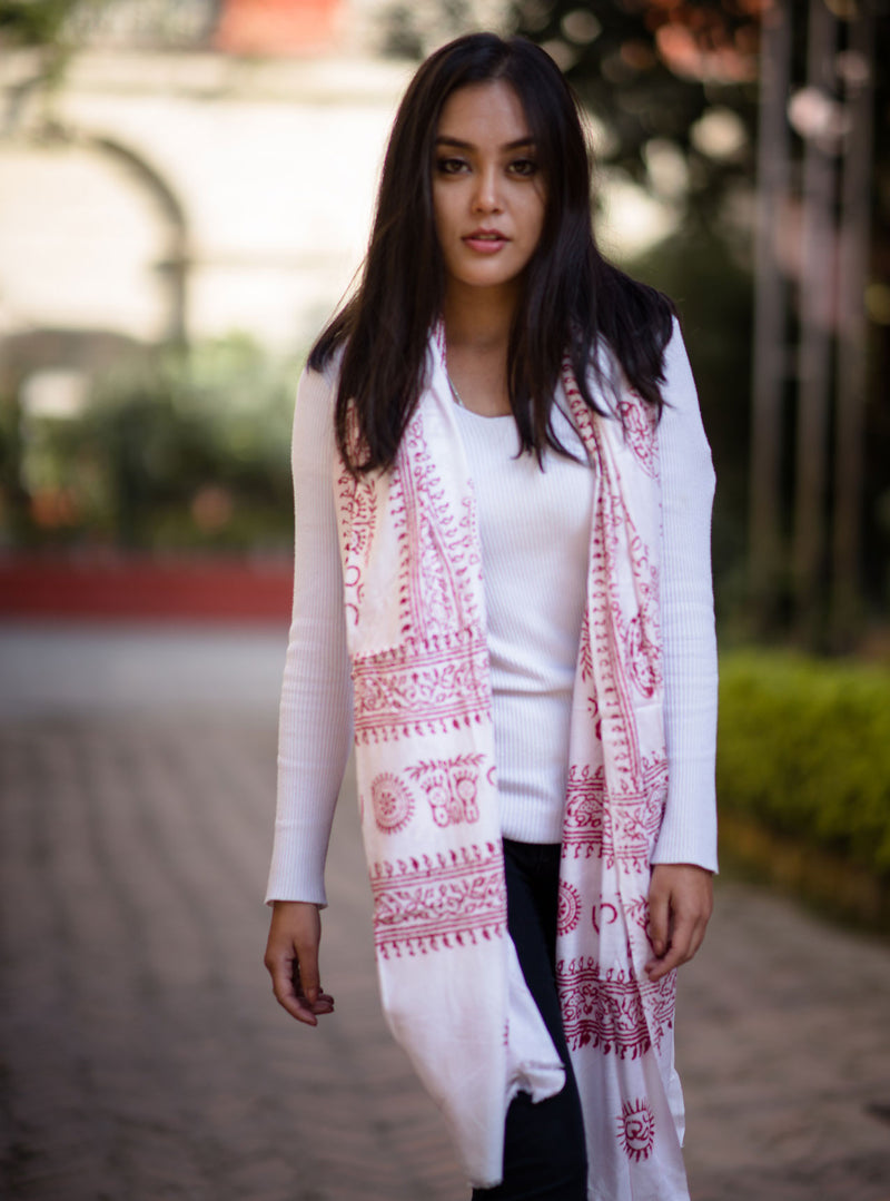 White Om Prayer Shawl