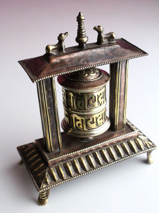 Tibetan Prayer Wheel in a Potala Metal Frame - nepacrafts
