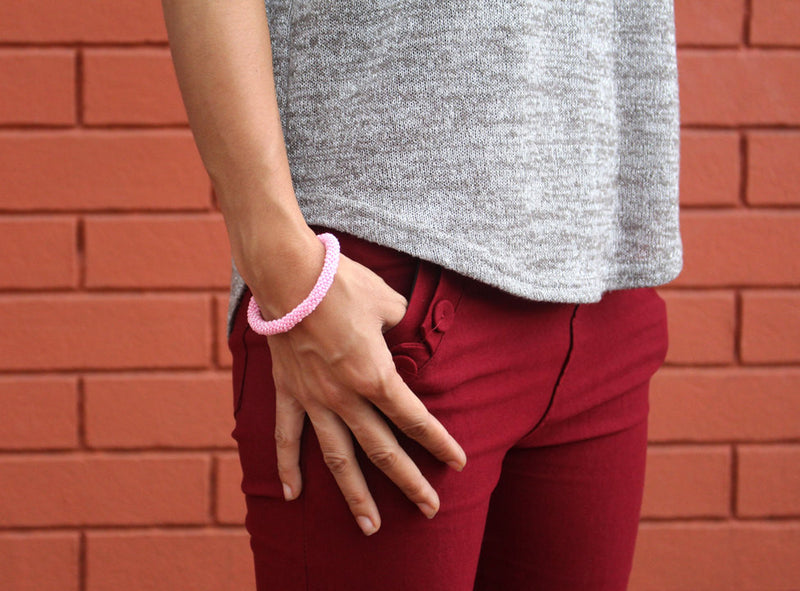 Pink Crocheted Roll On Bracelet - nepacrafts